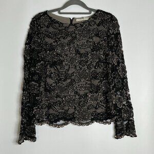Alice & Olivia Fully Beaded Embellished Fishnet Knit Blouse Fully Lined‎ Black 4